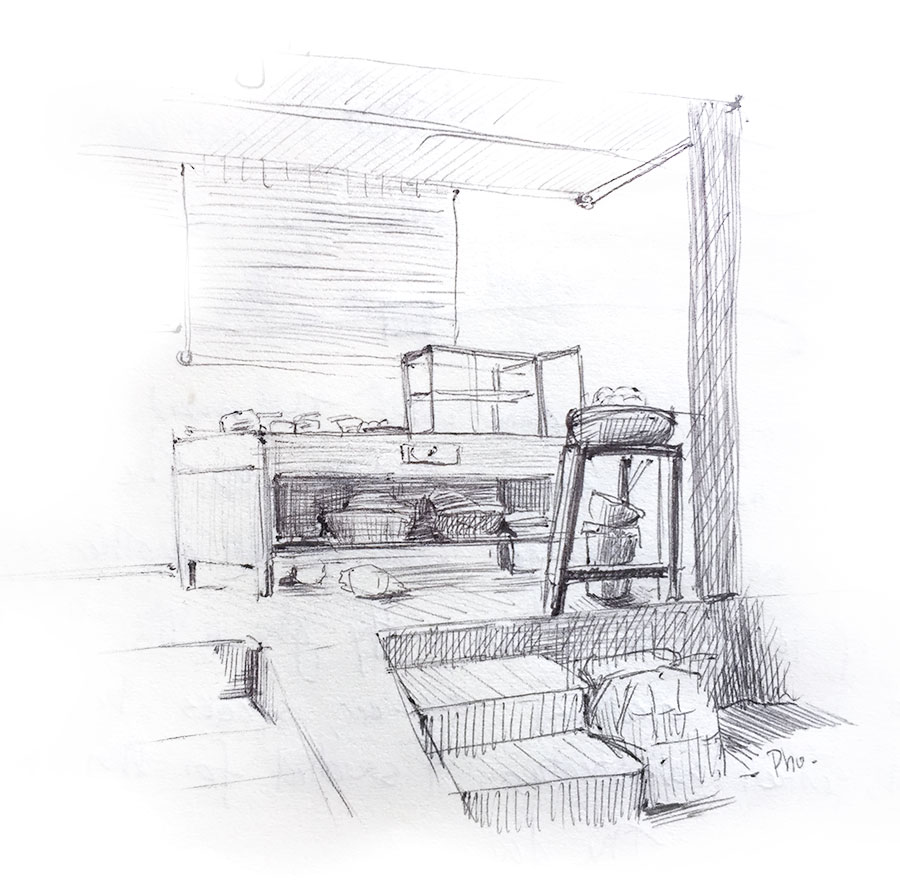 From the back of the pho shop just down the street.